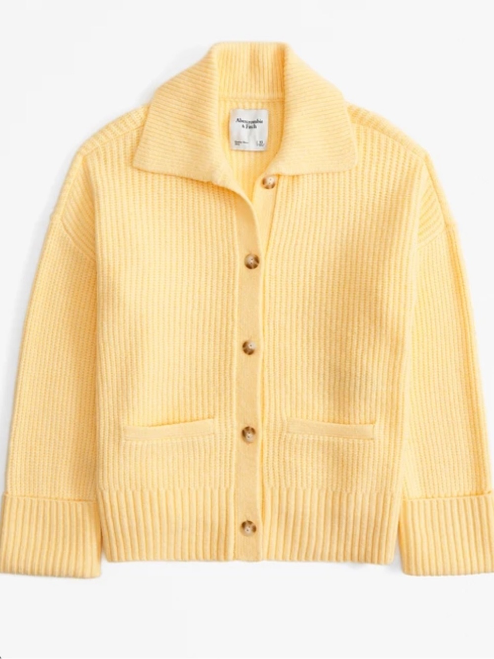 Abercrombie Yellow Ribbed Collared Cardigan - Picture 2 of 4